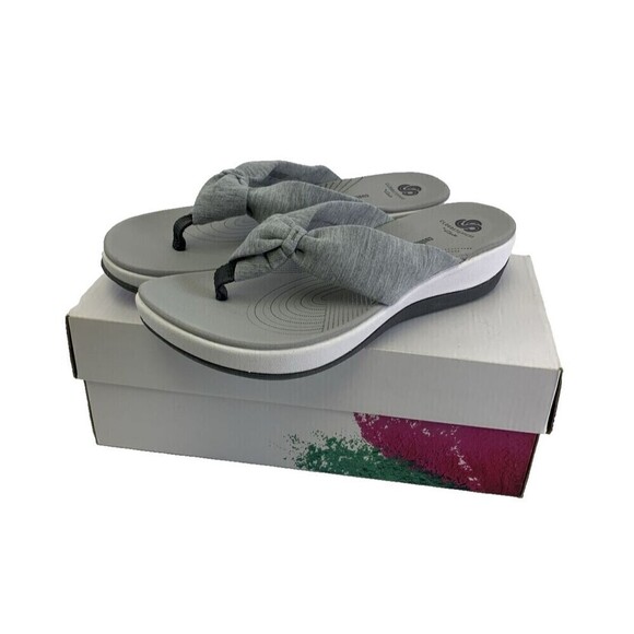 Clarks Cloudsteppers Arla Glison Thong Sandal Wedge Flip Flop Grey Fabric Size 9 - Picture 1 of 11